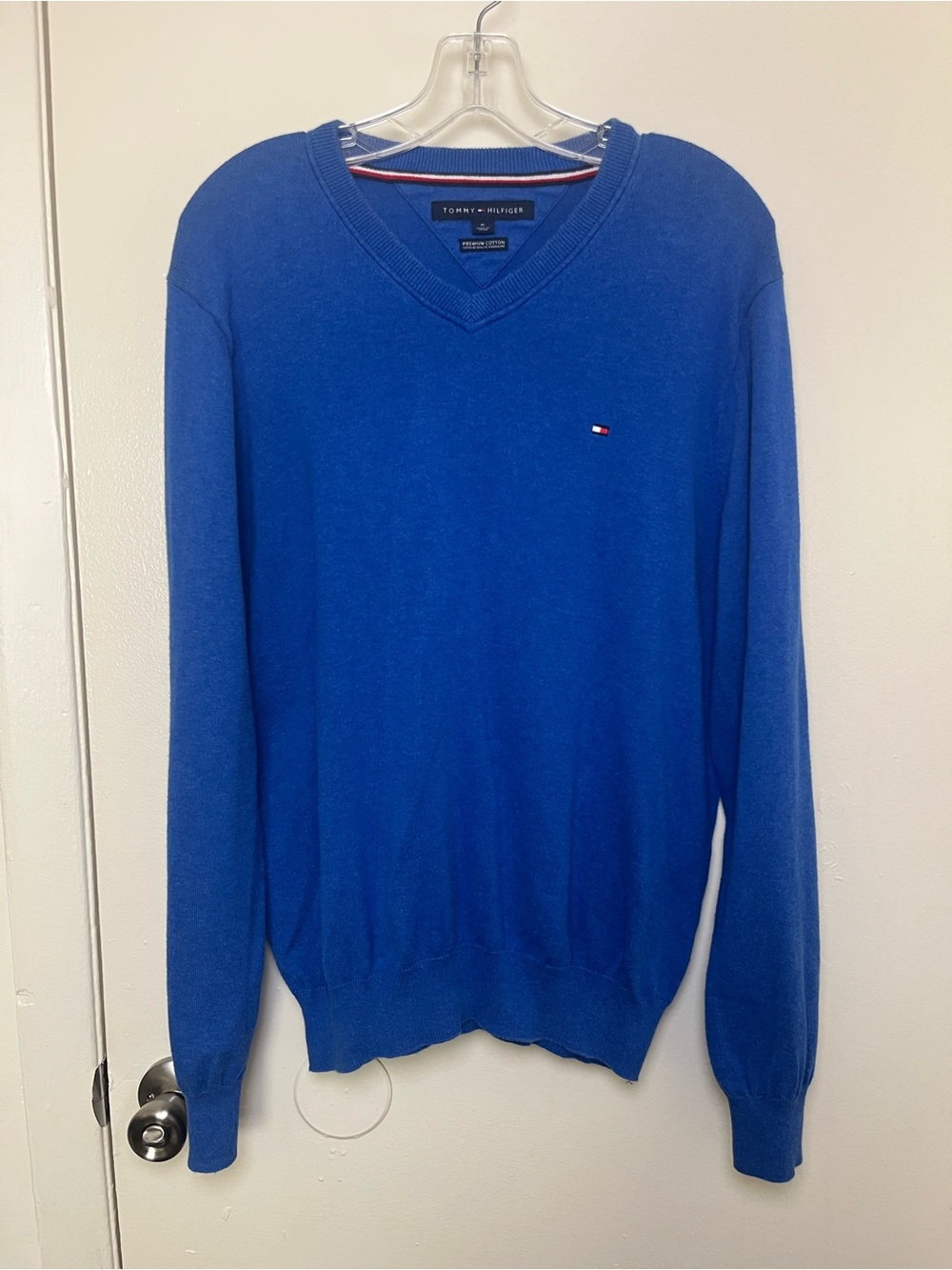 Tommy Hilfiger Premium Cotton V-Neck Sweater Men's Blue Medium